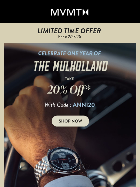mvmt newsletter: Celebrate one year with 20% off.