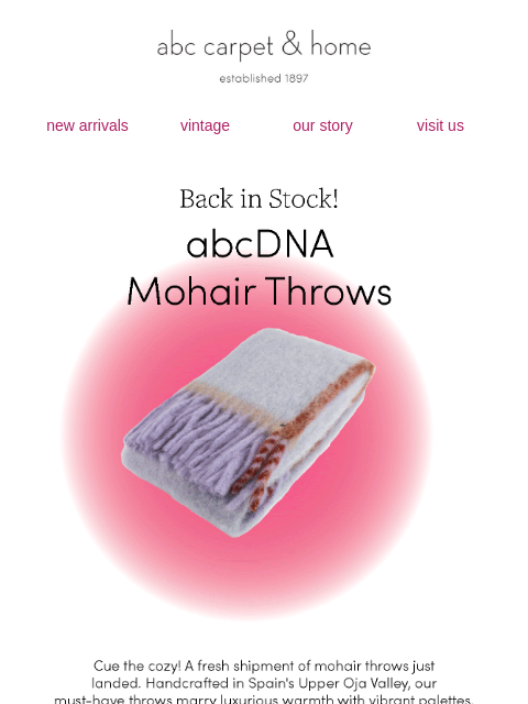 abchome newsletter: Our Bestselling Mohair Throws are Back!