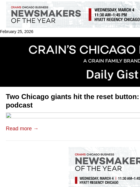 crainalerts newsletter: Two Chicago giants hit the reset button: Crain's D...