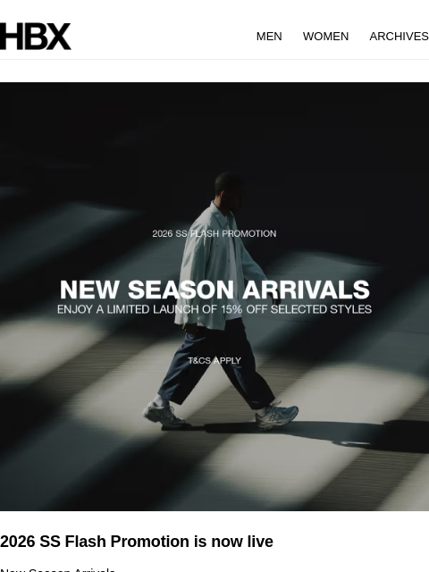 hbx newsletter: 2026 SS Flash Promotion Live Now!