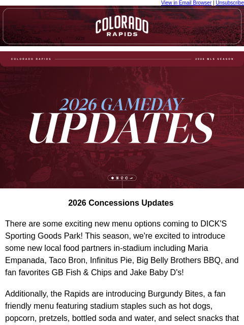 thecoloradorapids newsletter: New Food Options Coming to Rapids Games!