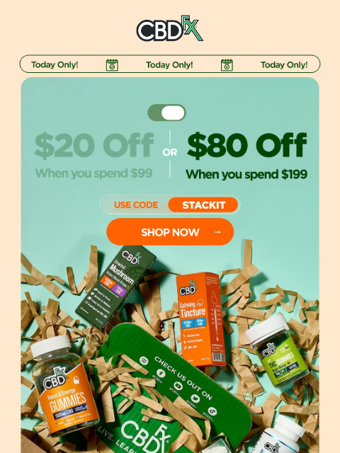 cbdfx newsletter: Get up to $80 OFF your order—today only! 👀