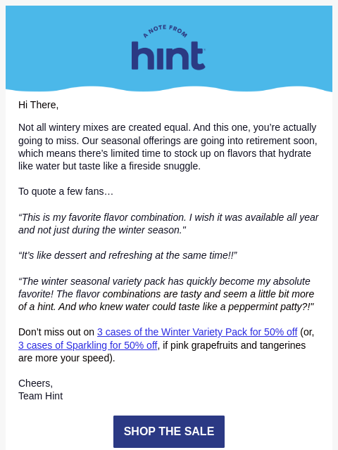 drinkhint newsletter: What’s cozy, crisp, and 3 for 50% off?