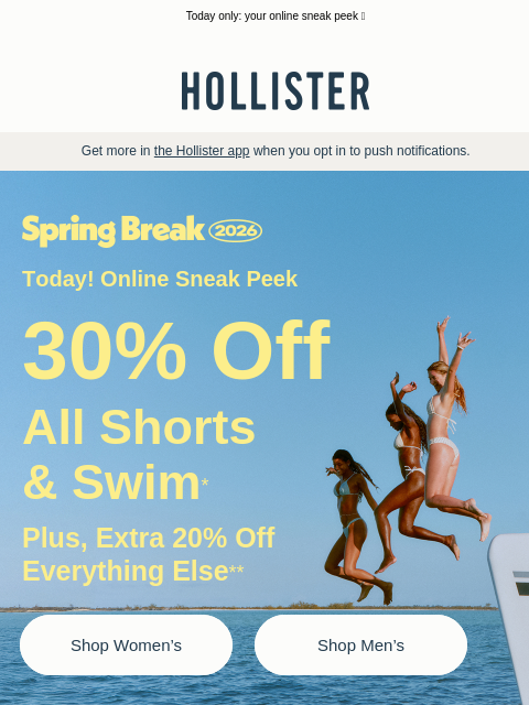 hollisterco newsletter: 30% off *ALL* shorts & swim starts now!