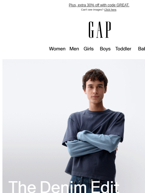 gap newsletter: For a limited time: up to 50% off popular denim st...