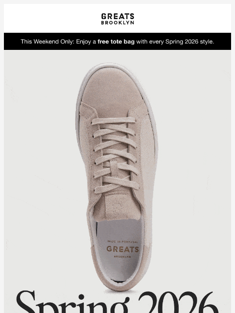 greatsbrand newsletter: New Season. New Sneakers. Free Tote.