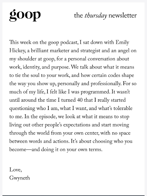 goop newsletter: the Thursday newsletter