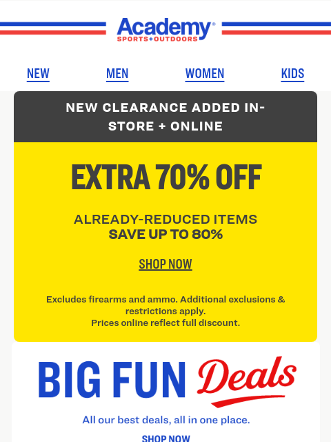 academy newsletter: EXTRA 70% OFF Clearance While It Lasts