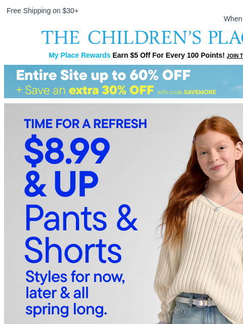 childrensplace newsletter: The Pants & Shorts Edit: $8.99 & UP 👏