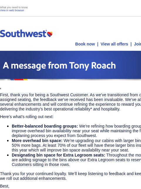 southwest newsletter: Assigned seating—here’s the latest.