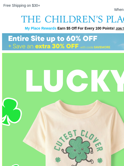 childrensplace newsletter: St. Patrick's Day Tees are HERE! 🍀🎩🌈