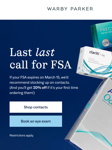 warbyparker newsletter: FSA = contacts