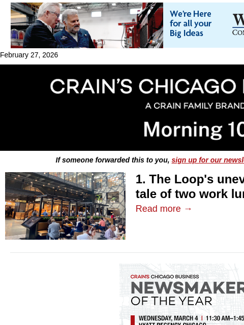 crainalerts newsletter: Office comeback reshapes Loop retail