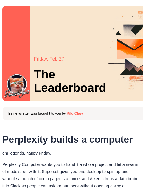 producthunt newsletter: 😸 Perplexity builds a computer