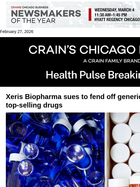 crainalerts newsletter: Xeris sues generic drugmakers