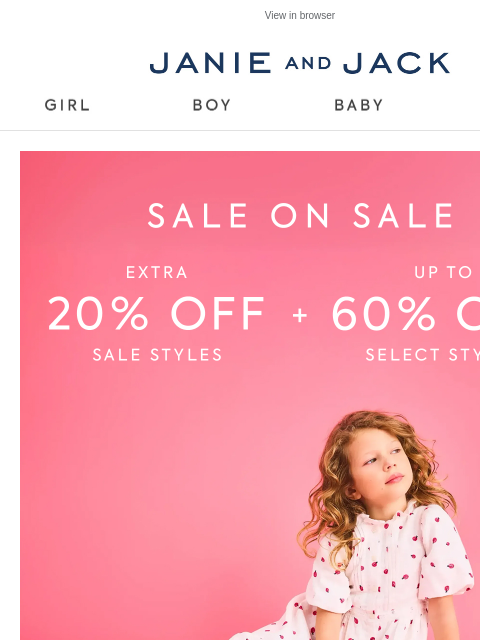 janieandjack newsletter: Sale on Sale: extra 20% off + up to 60% off