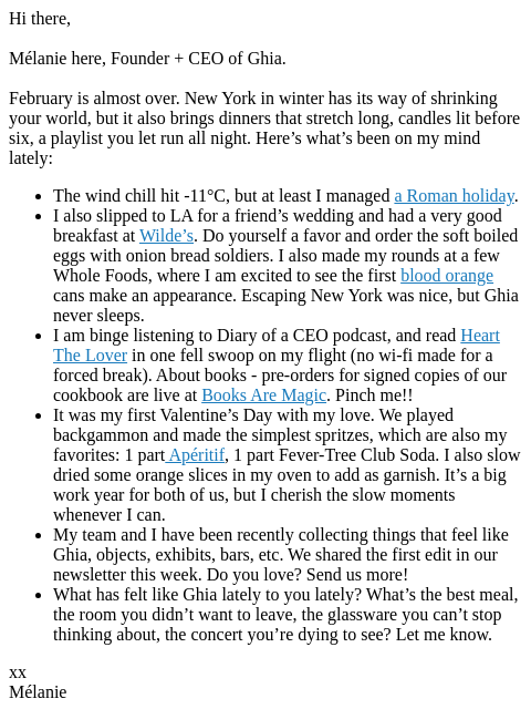 drinkghia newsletter: A Note From Mélanie