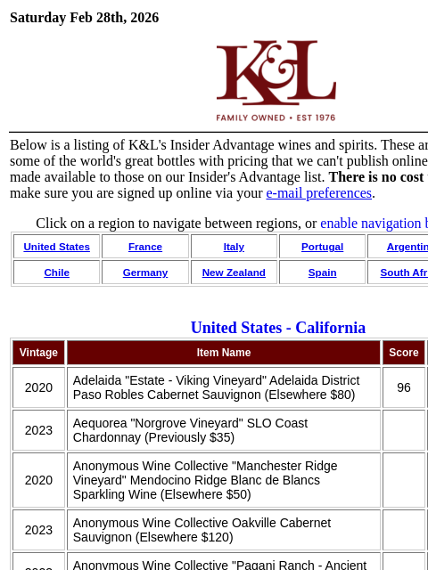 klwines newsletter: Insider's Advantage