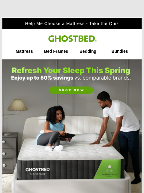 ghostbed newsletter: 🌷 Spring Clean Your Wallet: Up to 50% Off!       ...