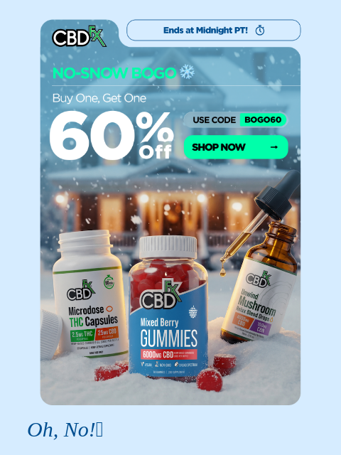cbdfx newsletter: Final Hours: Buy one/Get one 60% OFF! 🙀