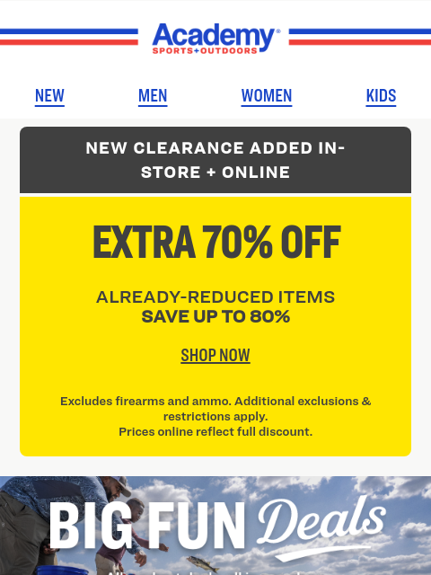 academy newsletter: Extra 70% OFF Clearance, While It Lasts!