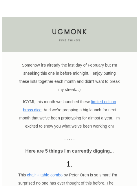 ugmonk newsletter: 5 things I'm digging – February edition