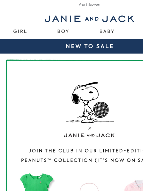 janieandjack newsletter: New to sale: our PEANUTS™ collection