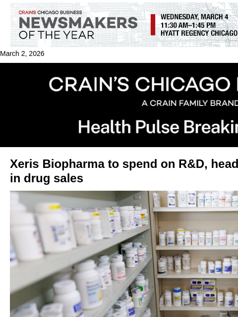 crainalerts newsletter: Xeris riding high on Recorlev sales