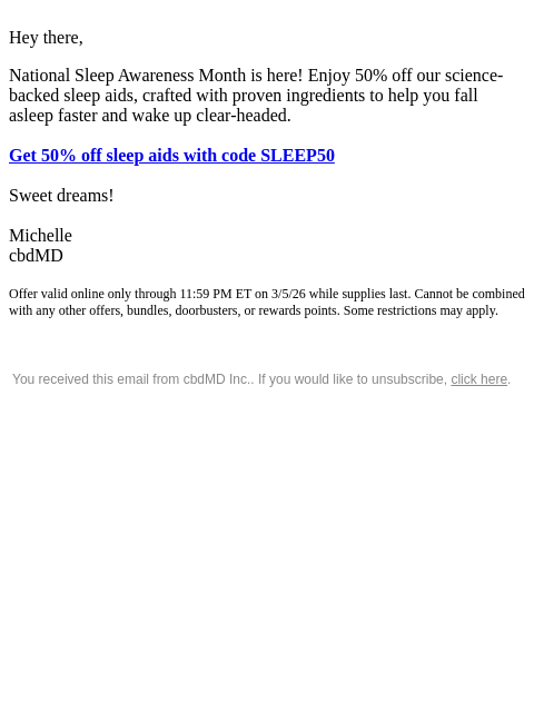 cbdmd newsletter: Guys, 50% Off Sleep Aids Starts Now