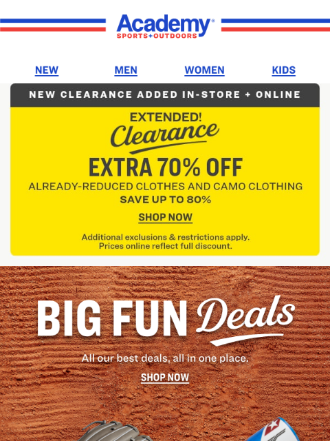 academy newsletter: EXTENDED! Extra 70% Off Clearance Clothes 🚨