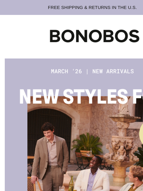 bonobos newsletter: New Arrivals for Living Large