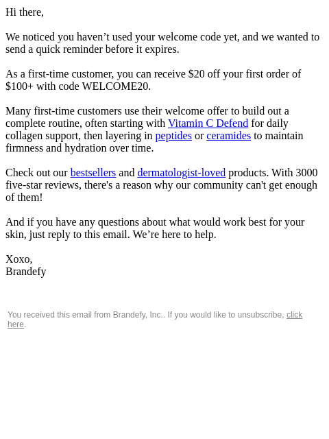 brandefyskin newsletter: Your $20 offer is about to expire!