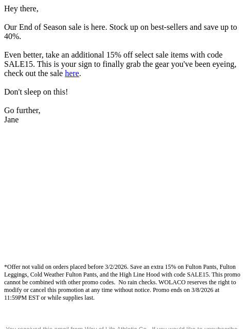 wolaco newsletter: End of Season Sale | Save up to 40%