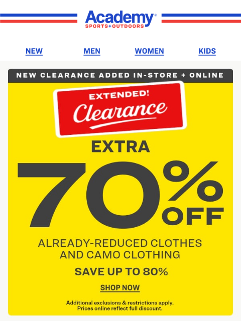 academy newsletter: Going Fast! Extra 70% OFF Clearance Clothes