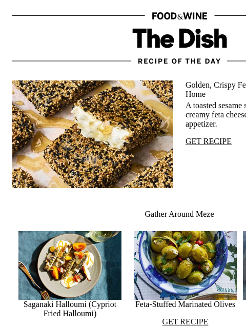 foodandwine newsletter: Feta Saganaki