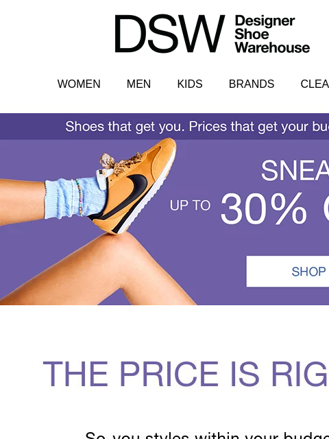 dsw newsletter: Sneakers up to 30% off ends tomorrow...