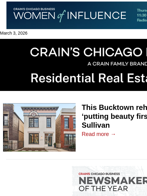 crainalerts newsletter: Bucktown rehab puts ‘beauty first,’ in the mold of...