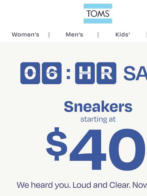 toms newsletter: 🚨 6 Hours Left! Sneakers from $40