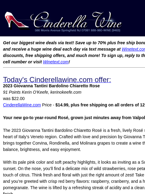 winelibrary newsletter: 2023 Giovanna Tantini Bardolino Chiaretto Rose (91...