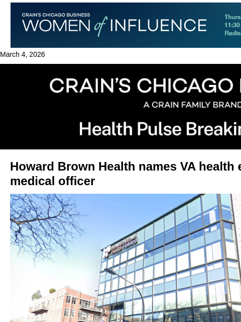 crainalerts newsletter: New chief medical officer at Howard Brown