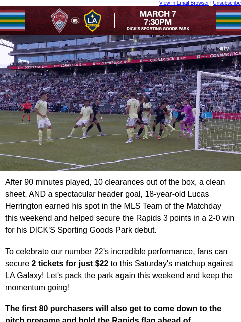 thecoloradorapids newsletter: 2 Tickets for $22 to Celebrate Rapids #22