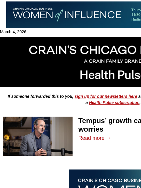crainalerts newsletter: Tepid response to Tempus results