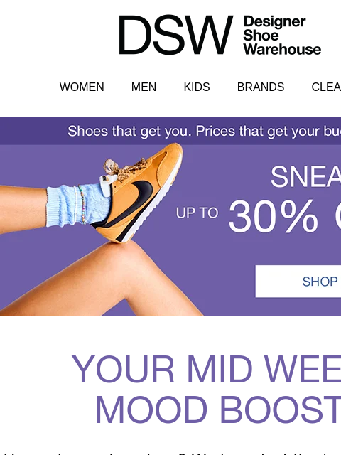 dsw newsletter: Sneakers up to 30% off: going...going…