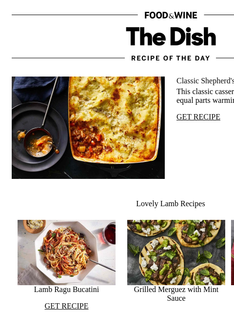 foodandwine newsletter: Classic Shepherd's Pie
