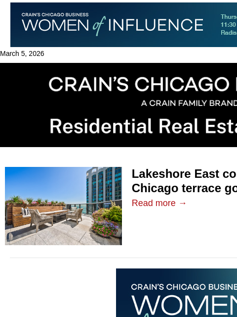 crainalerts newsletter: Lakeshore East condo with massive terrace hits the...