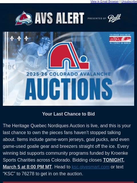 thecoloradoavalanche newsletter: 🏔️ Final Hours for the Heritage Series Auction