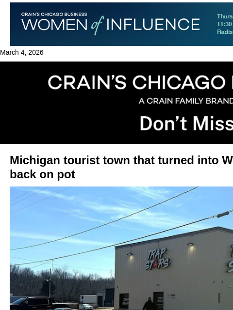crainalerts newsletter: Michigan tourist town pushes back on cannabis