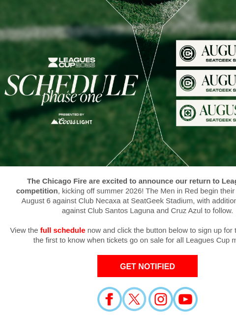 chicagofirefc newsletter: Chicago Fire FC Returns to Leagues Cup This Summer...