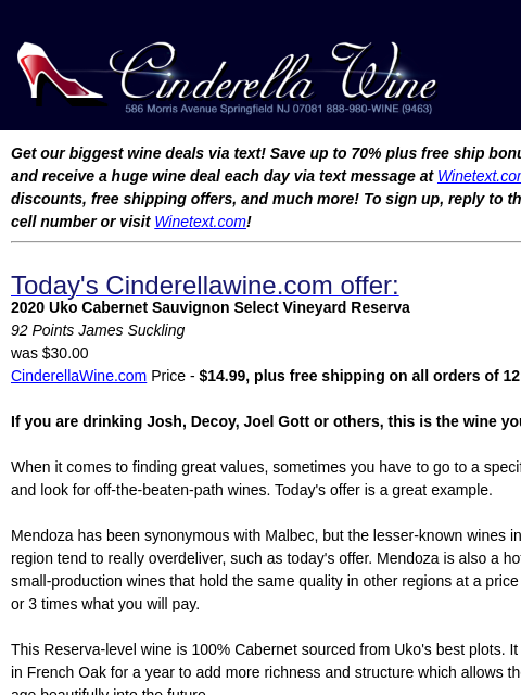 winelibrary newsletter: 2020 Uko Cabernet Sauvignon Select Vineyard Reserv...