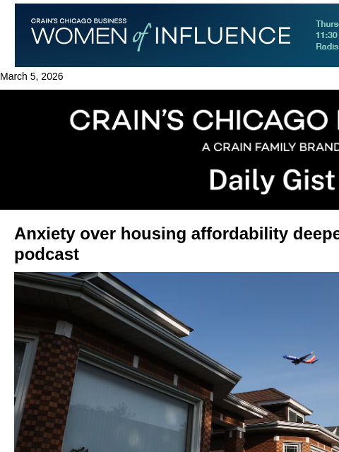crainalerts newsletter: Anxiety over housing affordability deepens: Crain’...